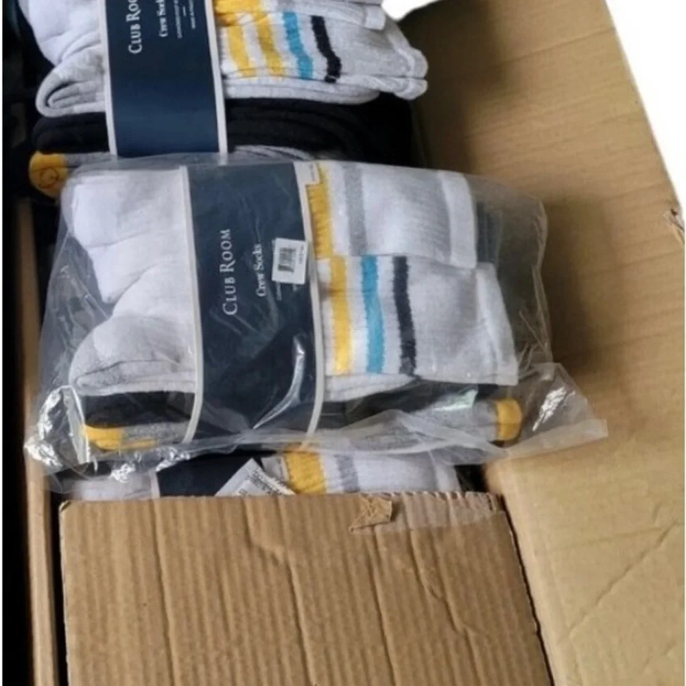 MEN'S Club Room Crew Striped Socks 8-Pack Pairs Blue/Yellow/Blk. 10-13. NWT $40.